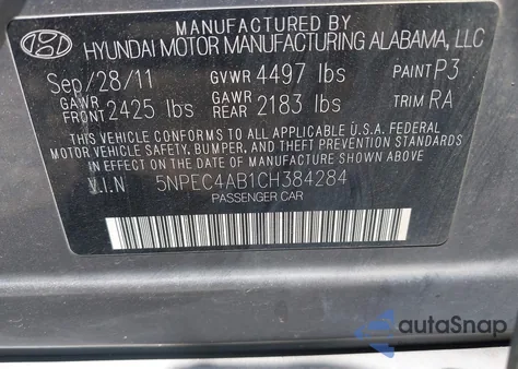 2012 Hyundai Sonata Limited 2.0T from USA, damaged, VIN 5NPEC4AB1CH384284
